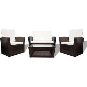 vidaXL - 4-delige - Loungeset - met - kussens - poly - rattan - bruin