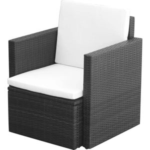vidaXL Gartenstuhl mit Polstern und Kissen Poly Rattan Schwarz