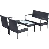 VidaXL 4-delige Loungeset met Kussens Poly Rattan Zwart