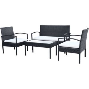 VidaXL 4-delige Loungeset met Kussens Poly Rattan Zwart