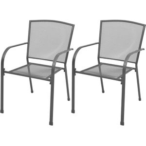 vidaXL Stapelbare Gartenstühle 2 Stk. Stahl Grau