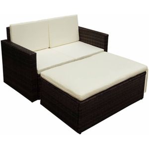 vidaXL 2-delige Loungeset met kussens poly rattan bruin