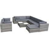 vidaXL 10-delige Loungeset met kussens poly rattan grijs