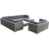 vidaXL 10-delige Loungeset met kussens poly rattan grijs