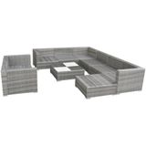 vidaXL 10-delige Loungeset met kussens poly rattan grijs