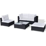 VidaXL 5-delige Loungeset met Kussens - Poly Rattan Zwart