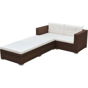 VidaXL 3-Delige Loungeset met Kussens - Poly Rattan Bruin