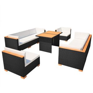 VidaXL 10-delige Loungeset met Kussens - Poly Rattan Zwart