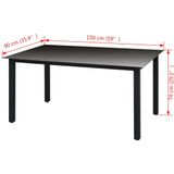 VidaXL Tuintafel 150x90x74 cm Aluminium en Glas Zwart