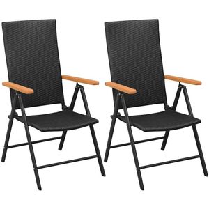 vidaXL - Tuinstoelen - Stapelbaar - Zwart - Poly Rattan - Set van 2