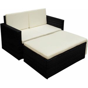vidaXL 2-tlg. Garten-Lounge-Set mit Kissen Poly Rattan Schwarz