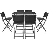 Vidaxl - 7-tlg. Garten-Essgruppe Klappbar Stahl Poly Rattan Schwarz