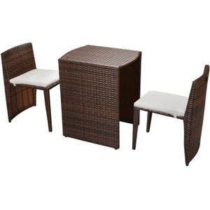 vidaXL 3-delige Bistroset met kussens poly rattan bruin - 42881