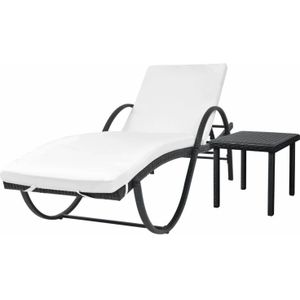 vidaXL - Ligbed - met - kussen - en - tafel - poly - rattan - zwart