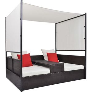 vidaXL - Tuinbed - Bruin - Poly Rattan - 2-Persoons met Verstelbare Luifel