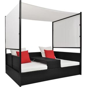 vidaXL - Tuinbed - met - luifel - 190x130 - cm - poly - rattan - zwart