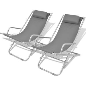 vidaXL - Verstelbare Terrasstoelen - Grijs - Staal - Set van 2