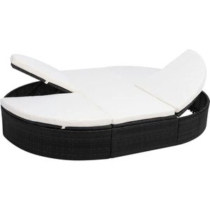 vidaXL Loungebed - Zwart - Poly Rattan - Inclusief Kussens