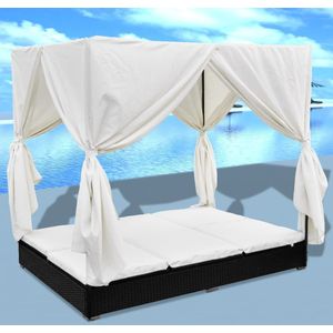 vidaXL Outdoor-Loungebett mit Vorhang Poly Rattan Schwarz