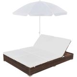 VidaXL Loungebed met Parasol Poly Rattan Bruin