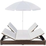 VidaXL Loungebed met Parasol Poly Rattan Bruin