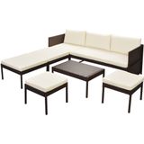 VidaXL Loungeset 6-delig met Kussens - Poly Rattan Bruin