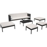 vidaXL 6-delige Loungeset met kussens poly rattan zwart