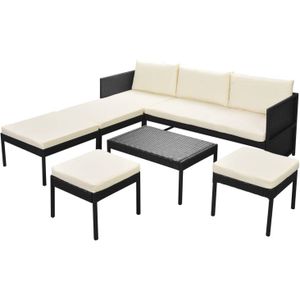 vidaXL 6-delige Loungeset met kussens poly rattan zwart