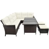 VidaXL 4-delige Loungeset met Kussens Poly Rattan Bruin