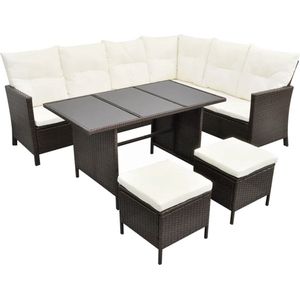 VidaXL 4-delige Loungeset met Kussens Poly Rattan Bruin