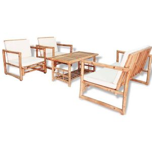 4-tlg. Garten-Lounge-Set mit Auflagen Bambus Vidaxl