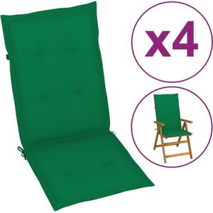 VidaXL Tuinstoelkussens 4 st. Hoge Rug 120x50x3 cm - Groene Stof