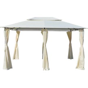 vidaXL - Tuinpaviljoen - met - gordijnen - 4x3 - m - wit