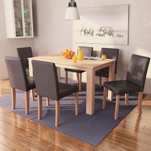 vidaXL - Eettafel - met - stoelen - kunstleer - en - eikenhout - bruin - 7 - st