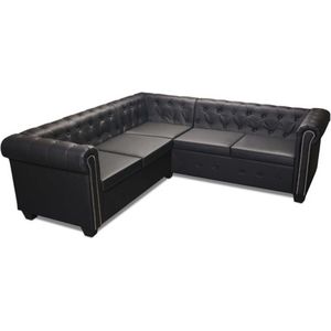 vidaXL Hoekbank 5-zits Chesterfield-stijl kunstleer zwart