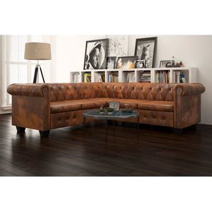 vidaXL - Chesterfield-stijl Hoekbank - Bruin - Kunstleer