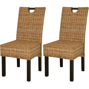 VidaXL Eetkamerstoelen Kubu 2 Stuks Rattan Mangohout