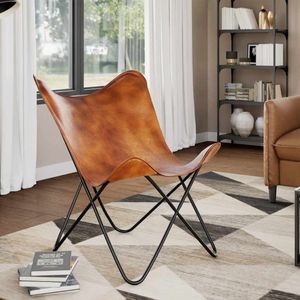 vidaXL - Vlinderstoel - Bruin - Echt Leer - Ergonomisch Ontwerp