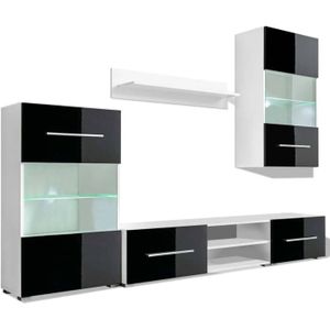 VidaXL Muurvitrine TV-meubel met LED-verlichting Zwart 5-delig