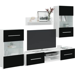 vidaXL Muurvitrine tv-meubel met LED-verlichting zwart 5-delig