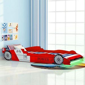 vidaXL Kinderbed Raceauto met LED-Verlichting Ledikant Bed Kinderbedden Bedframe Kinderbedden Racebed Bedje Bedden Bedombouw Bedbodem Rood 90x200 cm