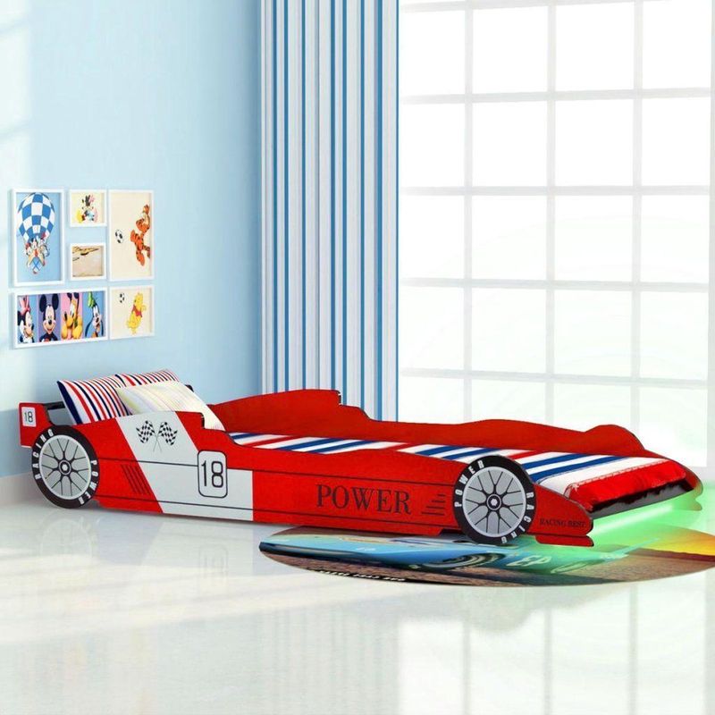 vidaXL - Kinderbed - raceauto - met - LED-verlichting - rood - 90x200 - cm
