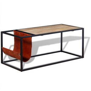 vidaXL Couchtisch mit Zeitschriftenhalter aus Echtleder 110x50x45 cm