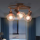Plafondlamp met 3 spotlights E14 zwart en koperkleurig