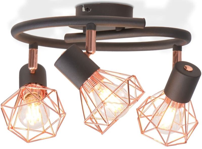 vidaXL - Plafondlamp - Zwart - Koperkleurig - Metalen Houder - 3 LED-lampen