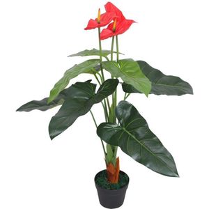 vidaXL Kunstanthurium Plant - Rood en Geel - 90 cm - Kunststof en Hout
