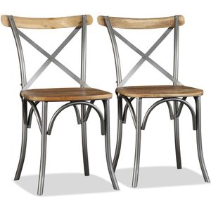 vidaXL Eetkamerstoelen - 2 St - Massief Mangohout - Staal - Handgemaakt