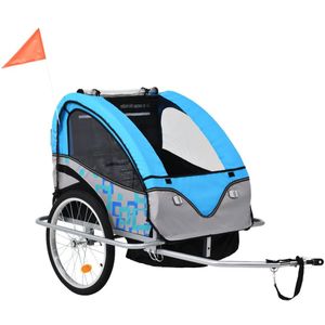 vidaXL 2-in-1 Fahrradanhänger und Kinderwagen Blau und Grau
