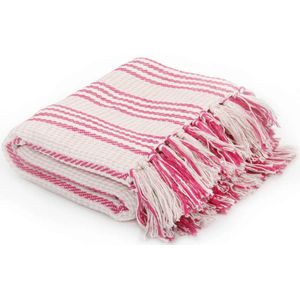 vidaXL Plaid strepen 220x250 cm katoen roze en wit