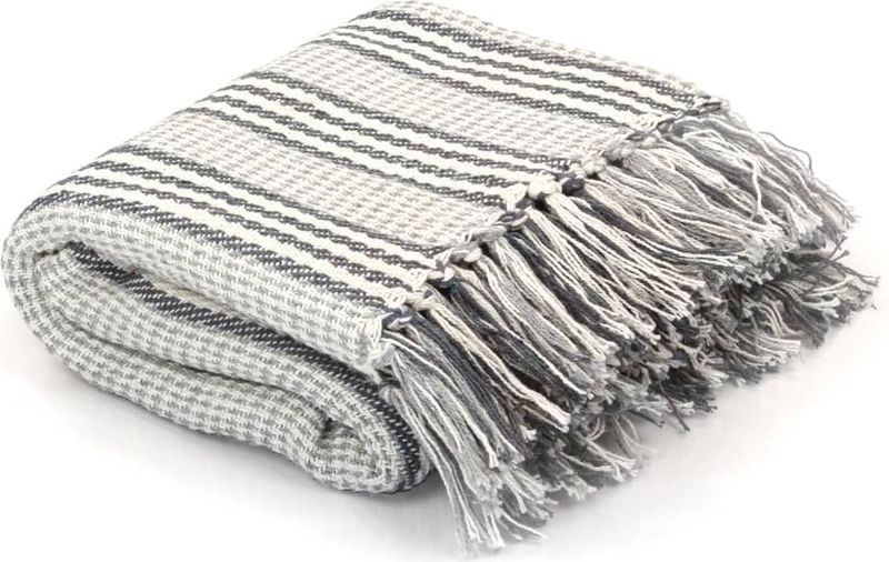 vidaXL Plaid - Grijs en Wit - Katoen - 160x210 cm